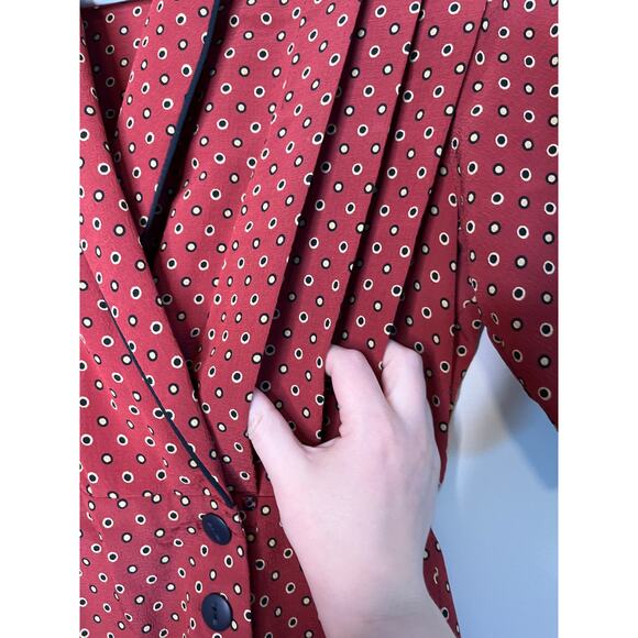 1980s Laura Henson Red Orange Pleated Modest Prairie Homestead Midi Dress M - Picture 3 of 6